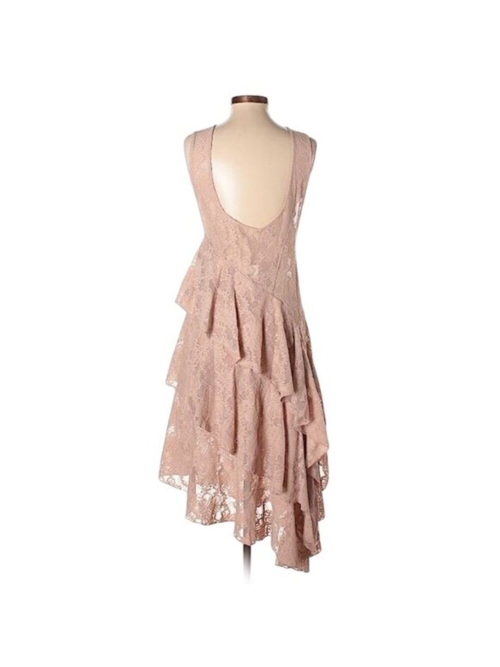 NWT Free People Asymmetrical Tiered Ruffle Hem Pink Lace Dress S | Coquette Boho - Picture 12 of 16